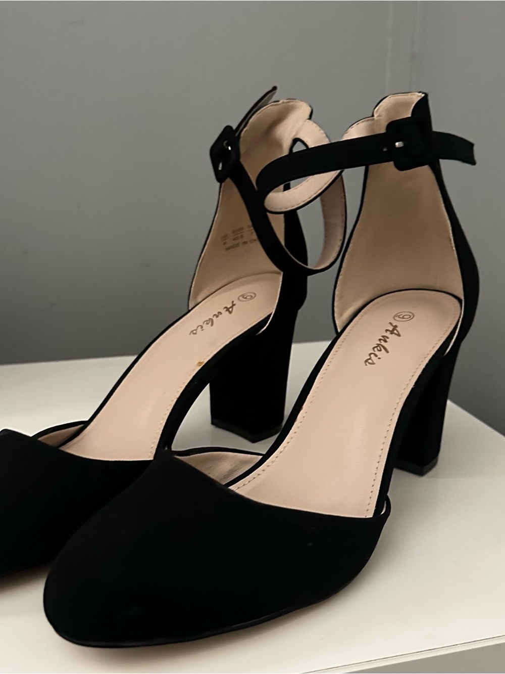 Ankis Black Ankle-Strap Block Heel Pumps